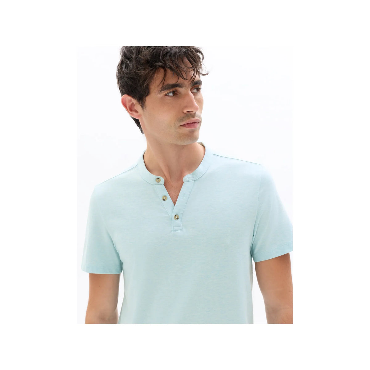 Regular Fit Henley T-Shirt<Br>Cotton Blend<Br>Light Blue