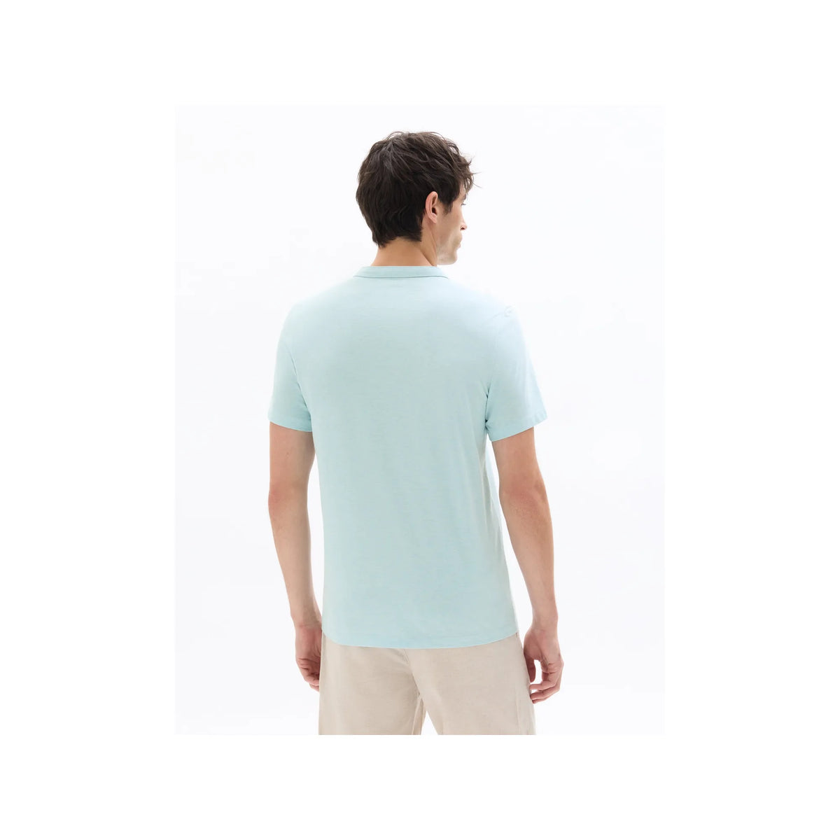 Regular Fit Henley T-Shirt<Br>Cotton Blend<Br>Light Blue