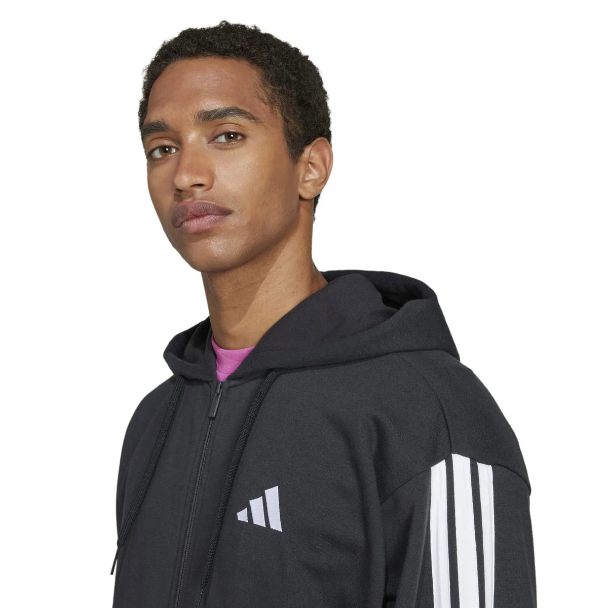سترة Essentials 3-Stripes French Terry بسحاب كامل وغطاء للرأس