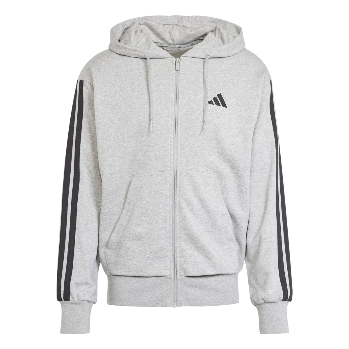 سترة Essentials 3-Stripes French Terry بسحاب كامل وغطاء للرأس